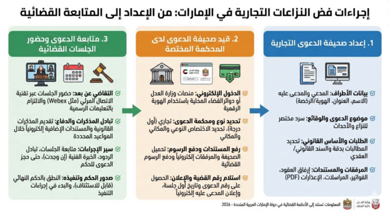 انفو جراف إجرائات فض النزاعات التجارية في الإمارات