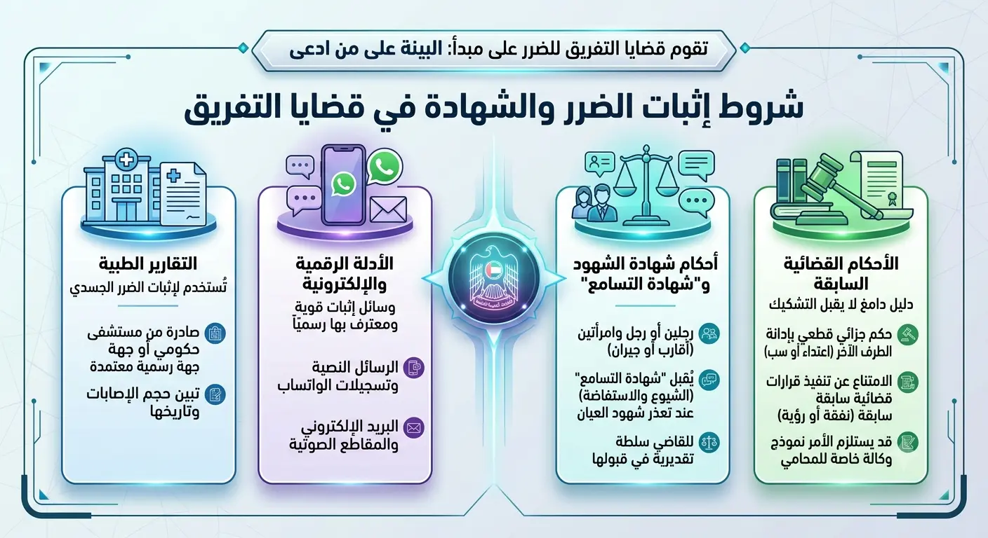 شروط إثبات الضرر والشهادة في الإمارات 