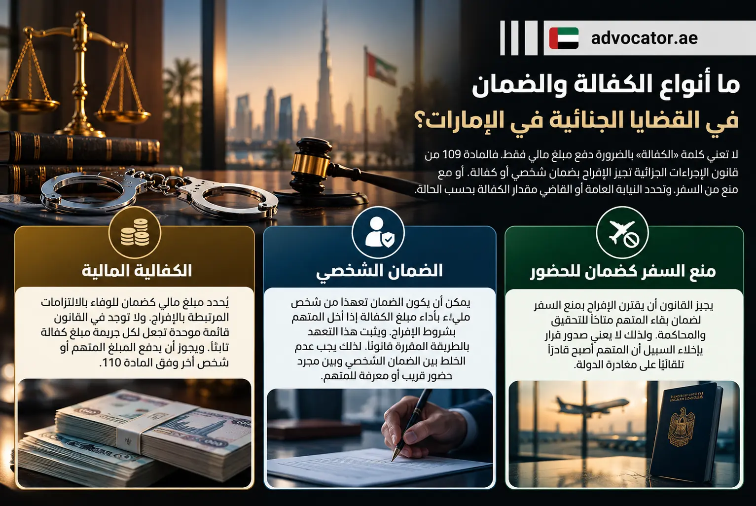 انواع الكفالة والضمان في القضايا الجنائية في الإمارات