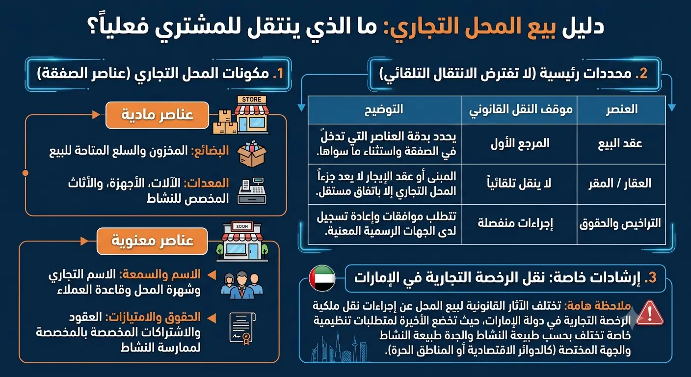 ما الذي ينتقل إلى المشتري عند بيع المحل التجاري؟