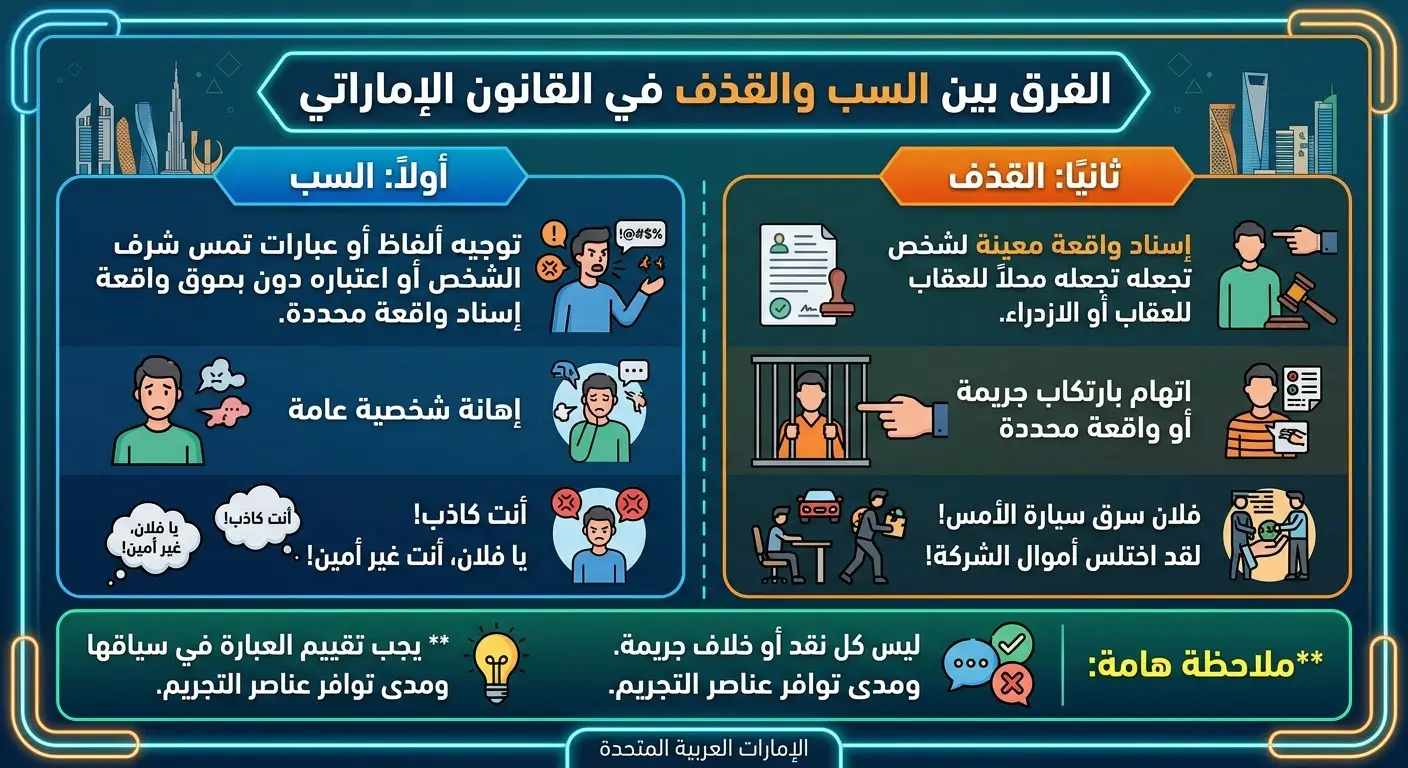 الفرق بين السب والقذف في القانون الإماراتي