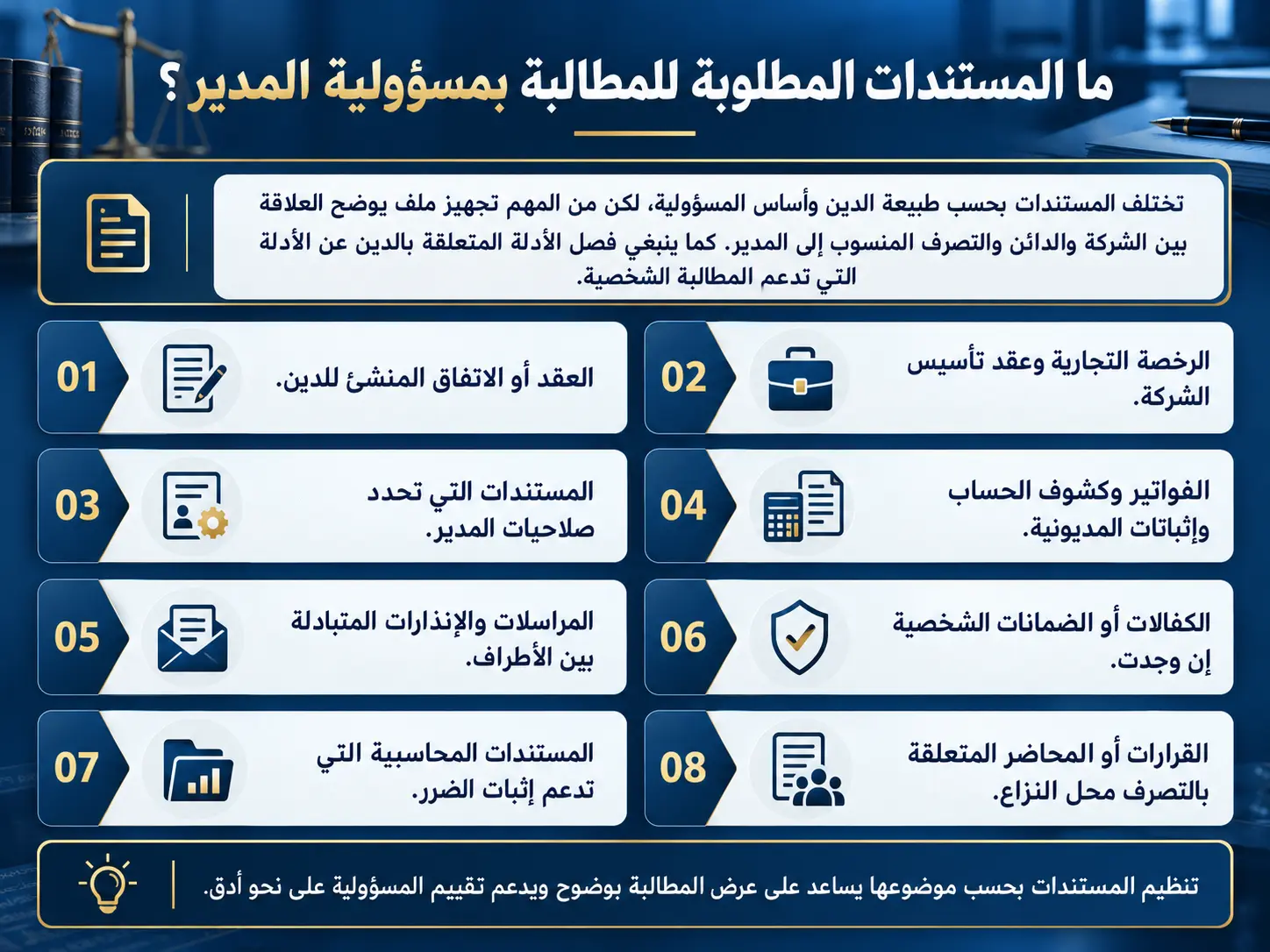 المستندات المطلوبة للمطالبة بمسؤولية المدير