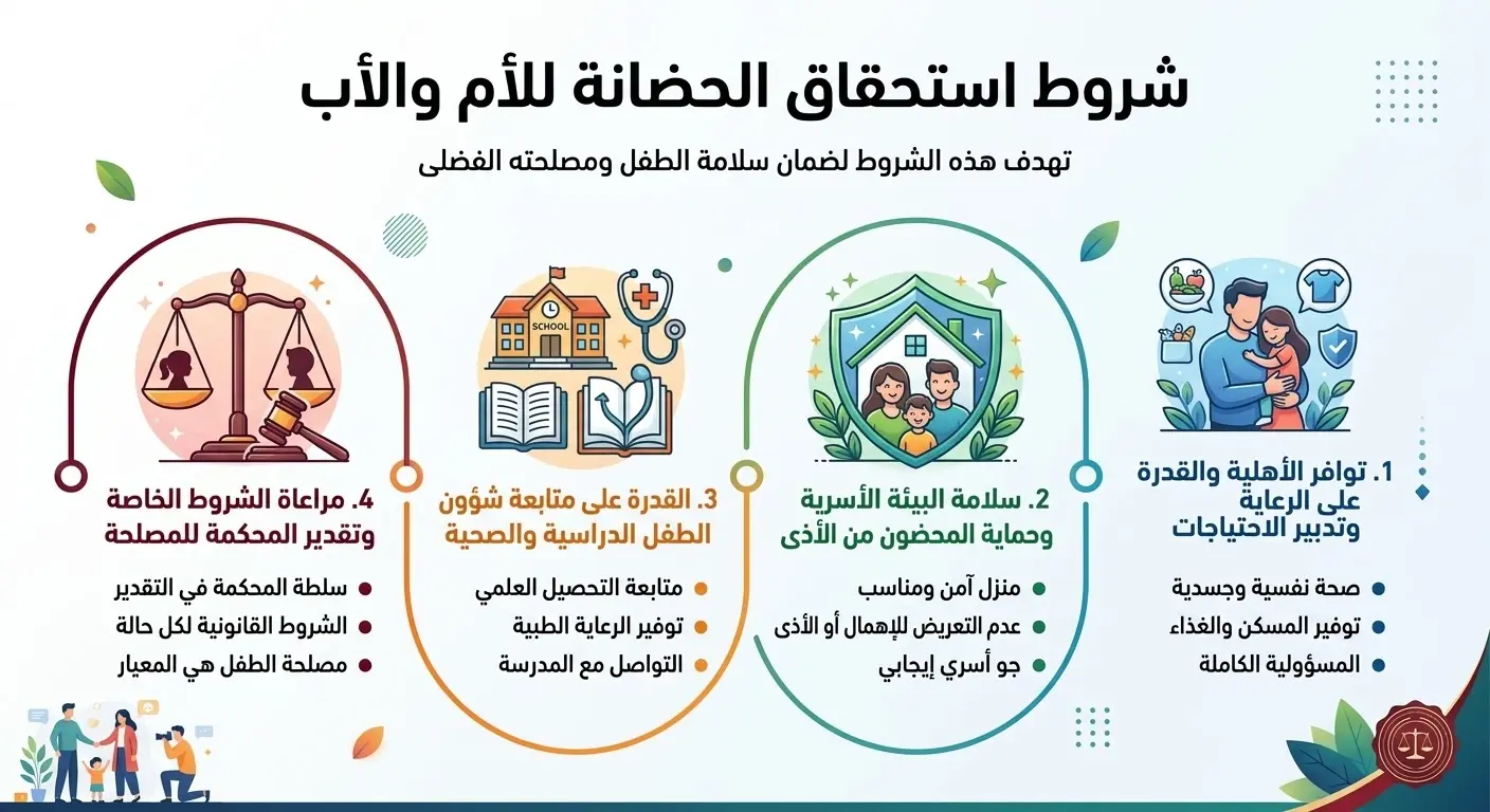شروط استحقاق الحضانة للأم والأب